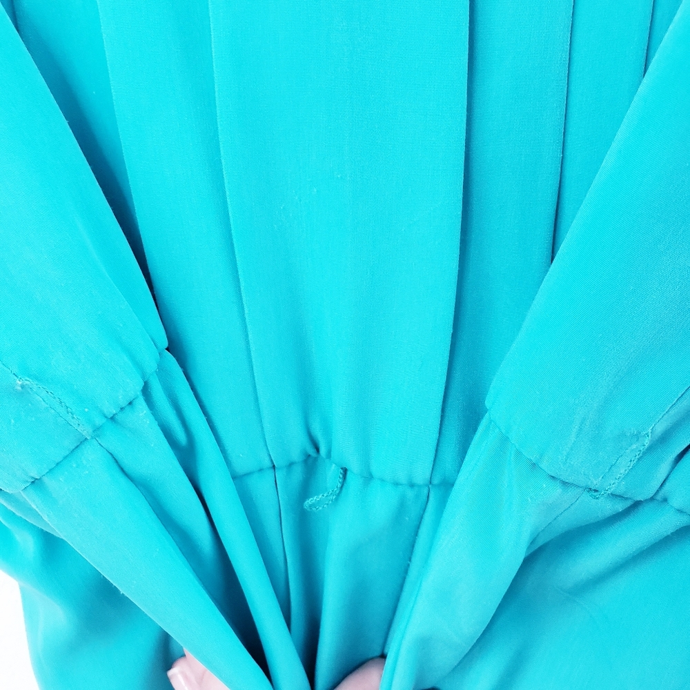 Pleated Turquoise Lime Green Colorblock Dress with Belt RK Originals Size 14 - Picture 6 of 11